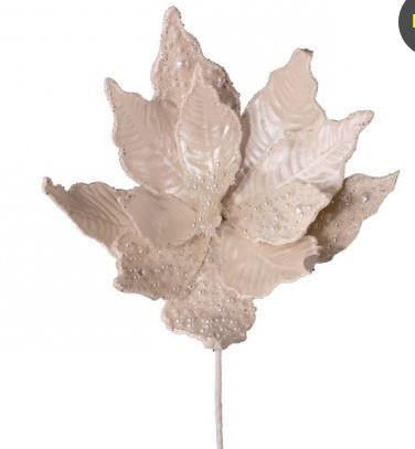 [743903030254] PEARLS W/SEQUINS POINSETTIA STEM WHITE