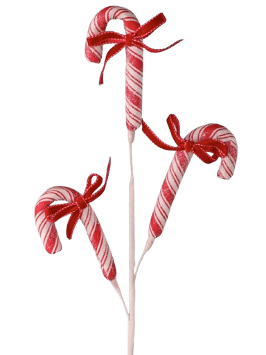 [MTX67150] FROST PEPPERMINT CANDYCANE W/BOW X3 SPRAY