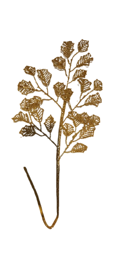 [MTX66882 GOLD] 28" GLITTERED/SEQUIN LATTICE HOLLY LEAF SPRAY