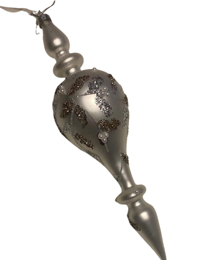 [MTX66757] GLASS BEAD HOLLY LEAF VINE ORNAMENT WHITE/SILVER