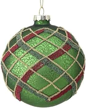 [MTX66741] 4" MERC GLASS BEADED PLAID BALL ORNAMENT