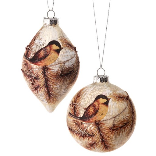 [MTX65258] 4-5"GLASS CHICKADEE BALL/FINIAL ORNAMENT INDIVIDUAL