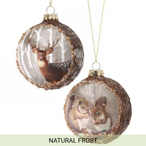 [MTX65256] 4"GLASS DEER/SQUIREL SCENE BALL ORNAMENT INDIVIDUAL