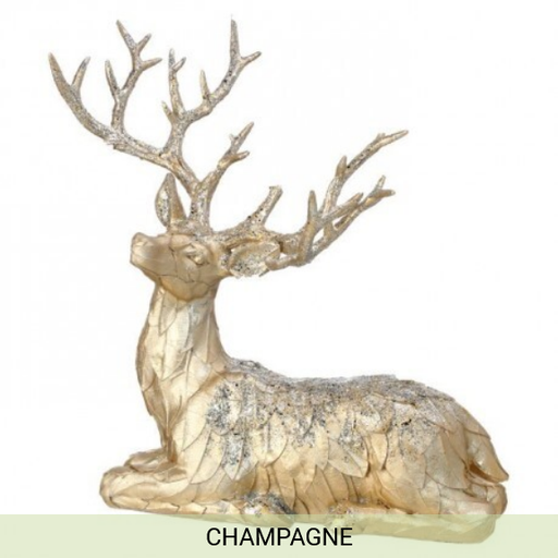 [MTX63511] 14" RSN GLITTER LAYING CHAMPAGNE LEAF DEER 
