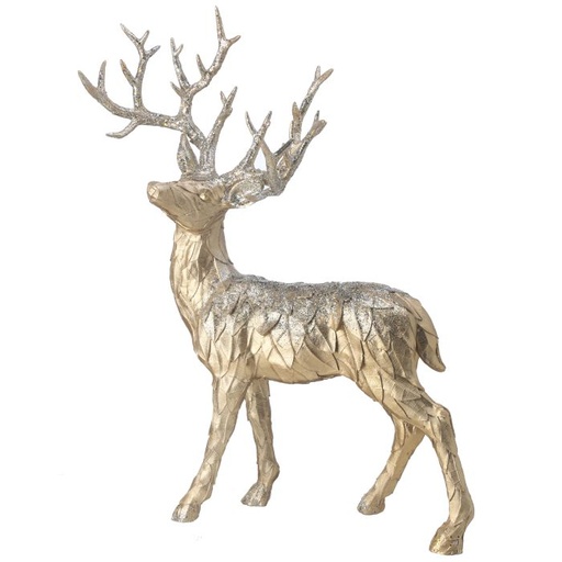 [MTX63510] 22" RSN GLITTER STANDING CHAMPAGNE LEAF DEER 