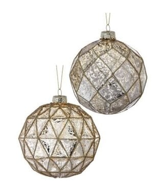 [743902918072] 4" MERC GLASS GLITR GEO SHAPE BALL ORN INDIVIDUAL