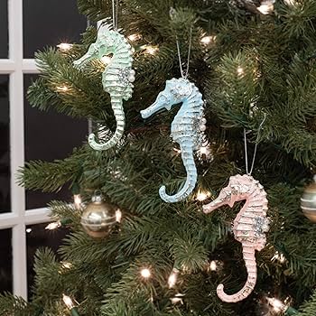 [MTX59552] 6" PEARL/BEADED SEAHORSE ORNAMENT 3 CLRS AST"