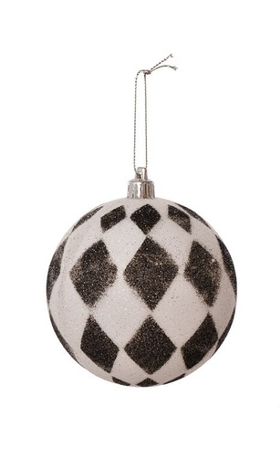 [MTX60728-BYN] 100MM GLIT HARLEQUIN BALL ORNAMENT 3PCAC/ BKWH