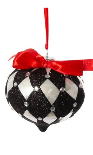 [743902844357] GLASS HARLEQUIN ONION/FNL W/BOW ORNAMENT