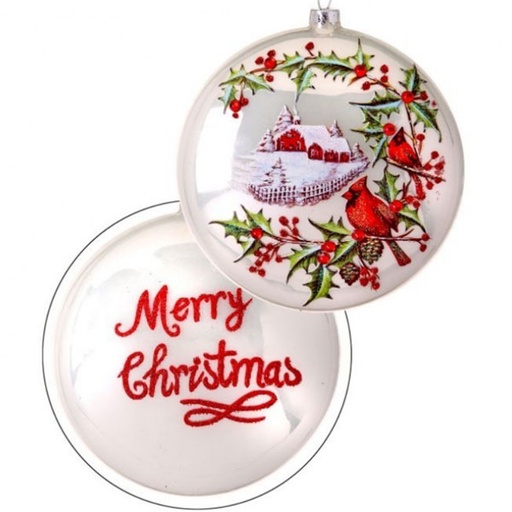 [743902794980] 5" GLASS DISC COUNTRY CARDINALS ORNAMENT 