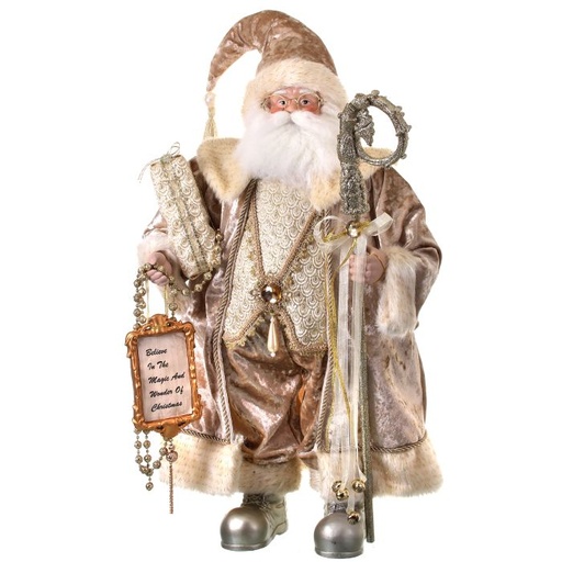 [MTX62157] 28´´VINTAGE CHAMPAGNE SANTA W/PLAQUE & STAFF
