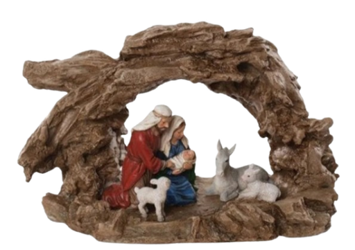 [MTX61164] 11´´RSN HOLY FAMILY & ANIMALS W/ROCK CRESH