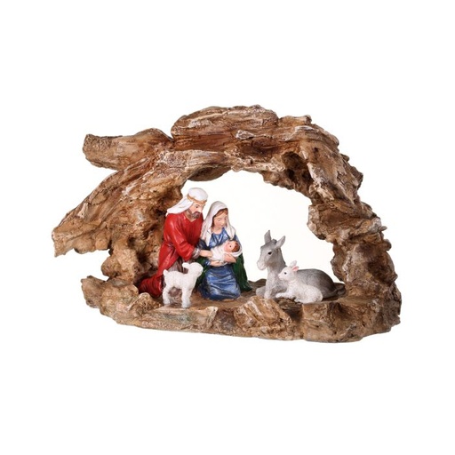 [MTX61164] 11´´RSN HOLY FAMILY & ANIMALS W/ROCK CRESH