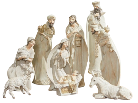 [MTX60977] 7-18´´WHITEWASH NATIVITY W/GOLD TRIM SET/9´´