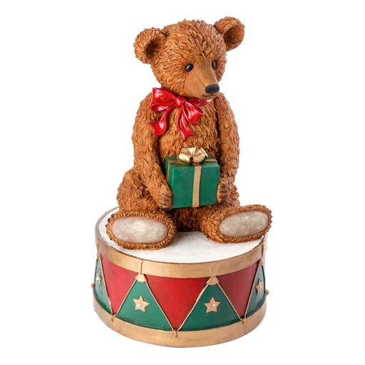 [MTX61021] 34" RSN LED BTY/TMR OUTDOOR BEAR ON DRUM"