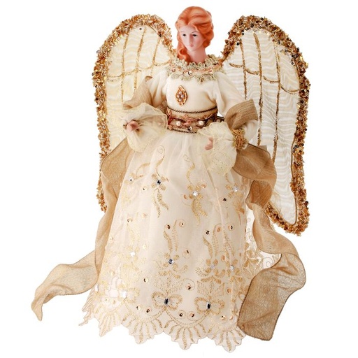 [MTX65562] 16"FABRIC RESIN EMBROIDED ANGEL W/SHEER WINGS