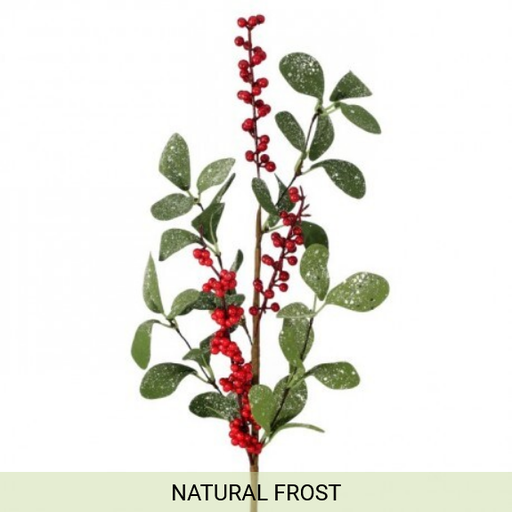 [743902645794] FROSTED RED POKE BERRY LEAF SPRAY NATURAL/FROST