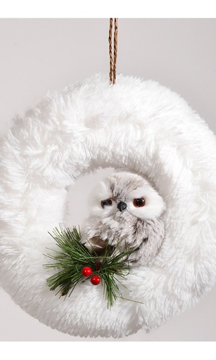 [743902566143] 8.5" SNOW OWL WREATH ORNAMENT