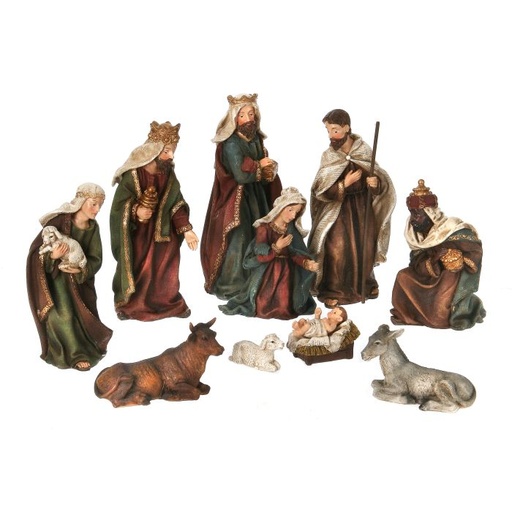 [MTX48225] 2-7.5´´RESIN LINEN NATIVITY SET/10 PICT BOX