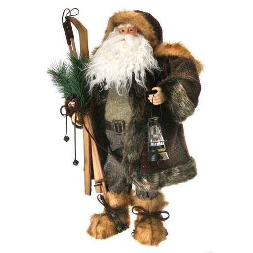 [MTX49230] 25´´WOOVEN BURLAP SANTA W/SKIIS & LANTERN
