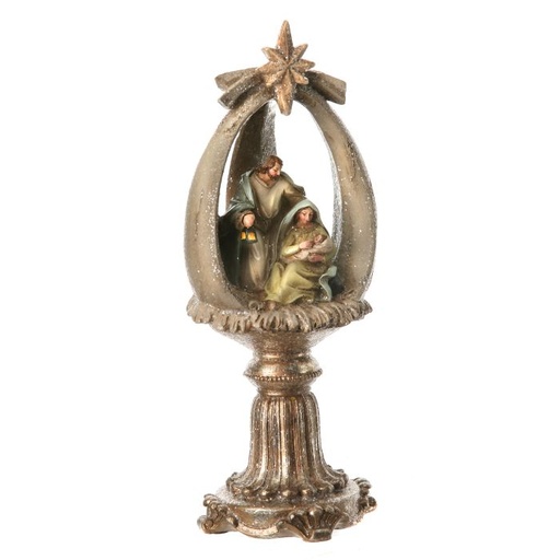 [MTX48031] 11´´ GLT RESN VINTGE NATIVITY IN CRECHE PDSTL