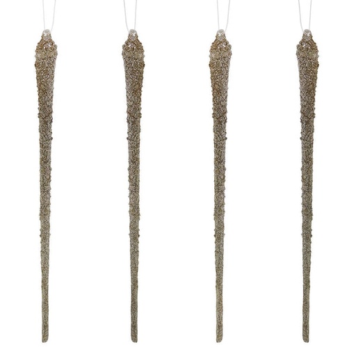 [743902052233] GLASS CHAMPAGNE GLITTER ICICLE ORNAMENT CHAM/GOLD