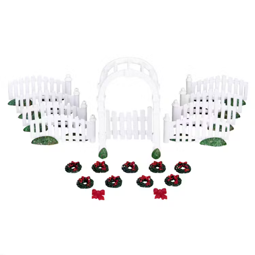 [728162042330] PLASTIC ARBOR & PICKET FENCES WITH DECORATIONS,SET