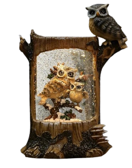 [137194] 10"H LIGHTED SWIRL LOG, OWL 