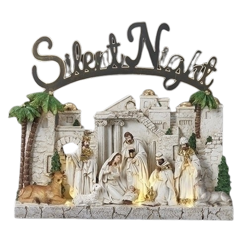[137012] 11"H LIGHTED NATIVITY SILENT NIGHT. FONTANINI 