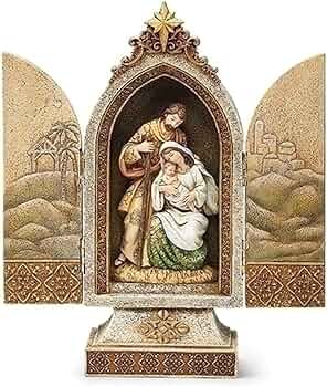 [MTX43302B] 12.25"H HOLY FAMILY TRIPTYCH GOLD 