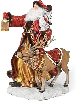 [089945718379] 19"H LED RED SANTA W/LARGE DEER 
