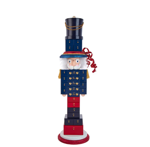 [086131831683] 30"HOLLY WOOD ADVENT CALENDAR SOLDIER NUTCRACKER.