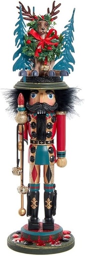 [086131830389] 18"HOLLY WOOD NUTCRACKER W/DEER HAT.