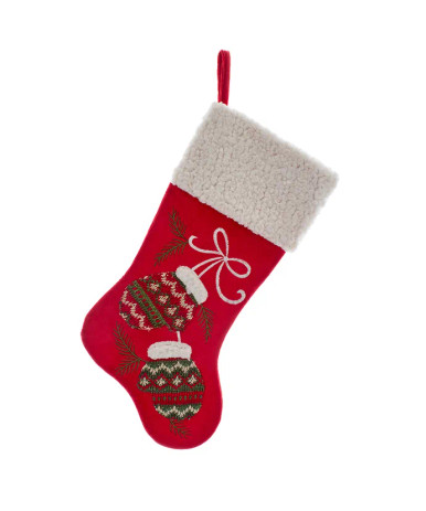 [086131829901] 20.5"CORDUROY RED STOCKING W/MITTENS 