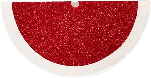 [TS0275] 54"RED SEQUINS TREESKIRT W/WHITE FAUX FUR BORDER.