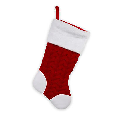 [SG0286] 20.5"RED & WHITE CABLE KNIT & FLEECE STOCKING 