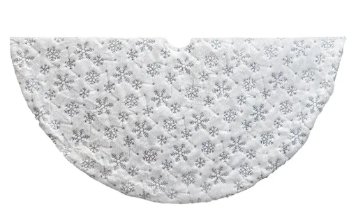 [TS0276] 48"WHITE FUR SEQUIN SNOWFLAKE FAUX FUR TREESKIRT.