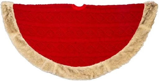 [TS0278] 48"RED W/TAN CUFF CABLE KNIT TREESKIRT FUR BORDER.