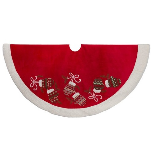 [086131829789] 48"RED CORDUROY W/MITT APPLIQUE TREESKIRT