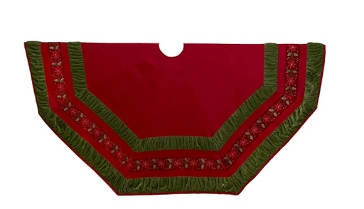 [TS0280] 72"RED W/POINSETTIA EMBROIDERED TREESKIRT.