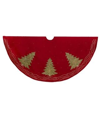 [TS0281] 60"RED DUPION W/MULTI SEQUIN TREE EMBRO TREESKIRT.