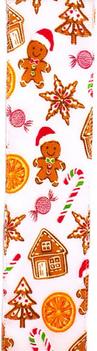 [086131827983] 2.5"X10YD OFF WHITE W/GINGERBREAD PATTERN RIBBON.