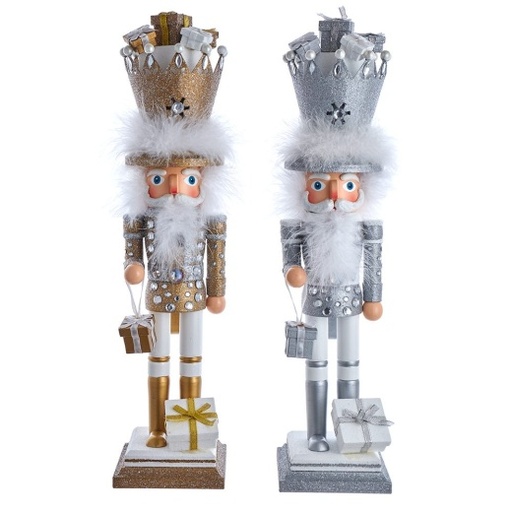 [HA0687] 18"HOLLY WOOD NUTCRACKER KING W/PRESENTS 