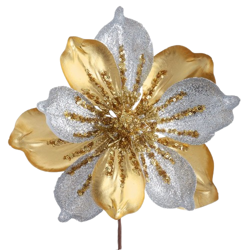 [C0281] 14"LEATHER GLITTER GOLD & SILVER MAGNOLIA PICK.