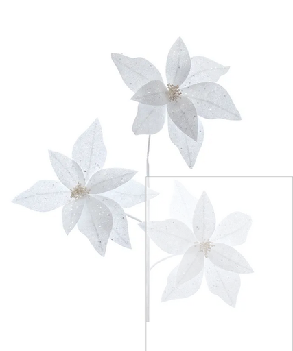 [086131827280] 31"WHITE GLITTER POINSETTIA SPRAY X3.