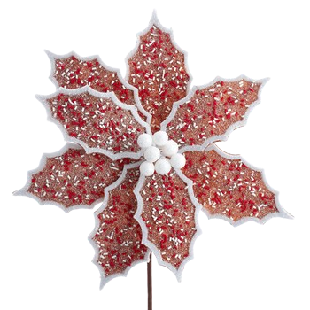 [086131827181] 14"FELT GINGERBREAD STYLE POINSETTIA W/SPRINKLES.