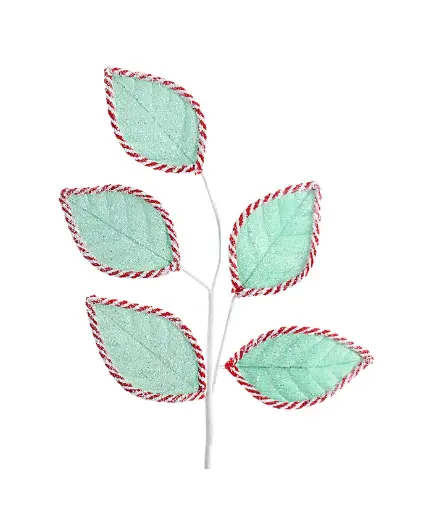[C0294] 21"FROSTED MINT LEAF SPRAY W/CANDY STRIPE BORDER.