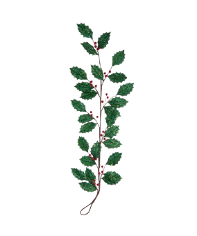 [CO298] 38"GLITTER HOLLY LEAF GARLAND W/RED BERRIES.