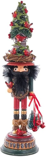 [086131822377] 19.5"HOLLY WOOD NUTCRACKER W/CARDINAL IN TREE HAT