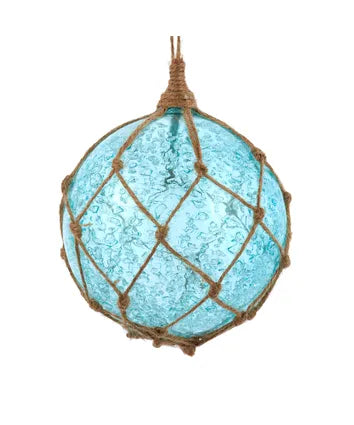 [086131820359] 100MM GLASS BLUE BUOY STYLE BALL W/NET ORN